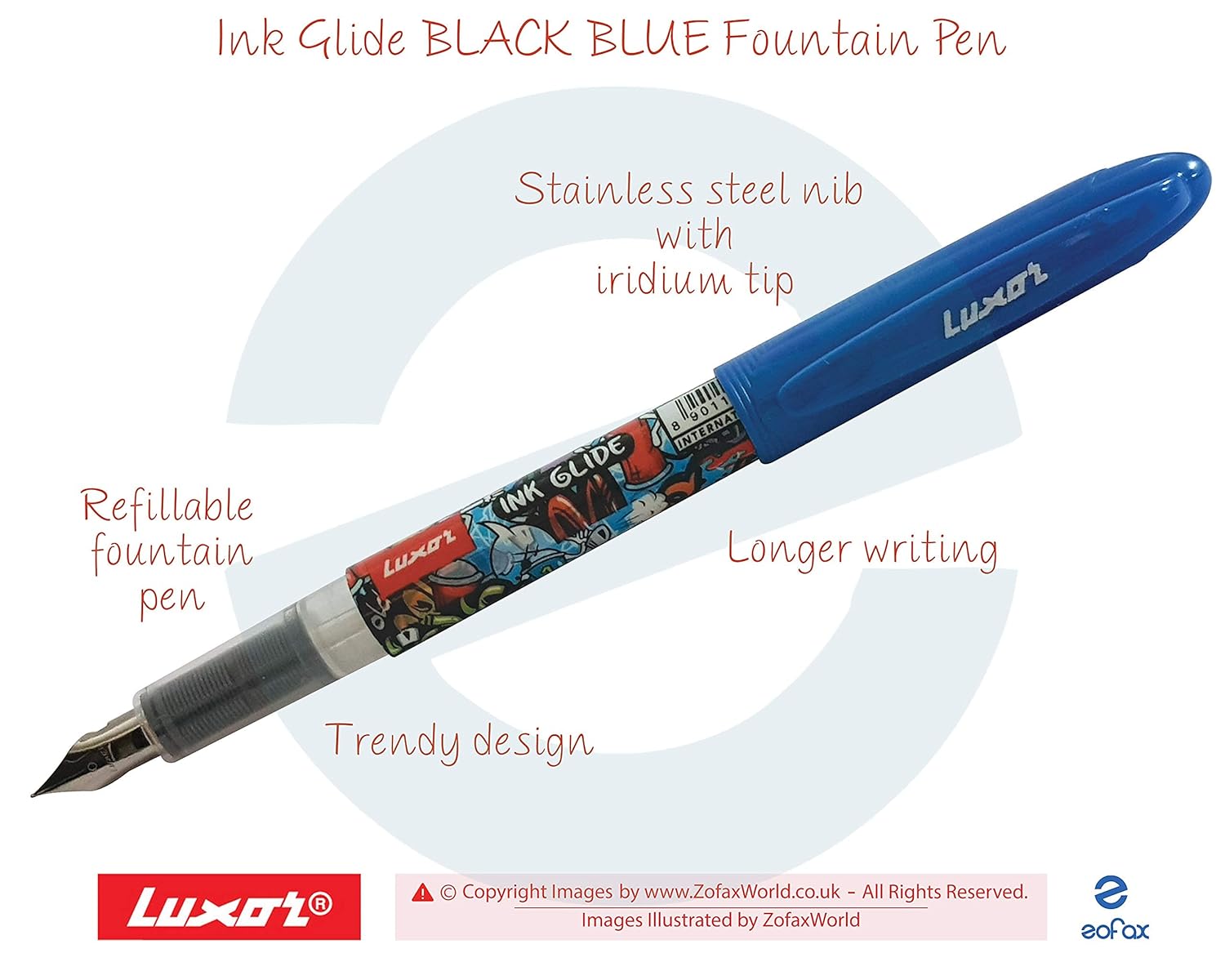 Luxor ink glide fountain pen + 2N jumbo xl cartridges (Free) view 2